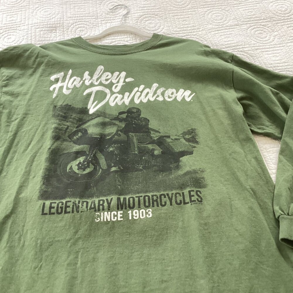 Harley Davidson Men's Green T-shirt Graphic Biker Long Sleeves L Cancun Mexico - Picture 12 of 14
